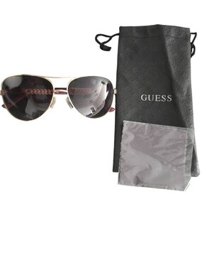 Guess Women’s Gold Tone Frame Burgundy Temples  Aviator Sunglasses With Case